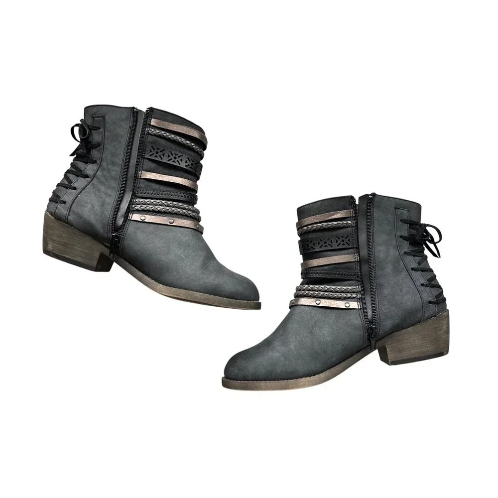Jellypop Black Ankle Boots Dorothy Heeled Braided & Studded Straps Western 11